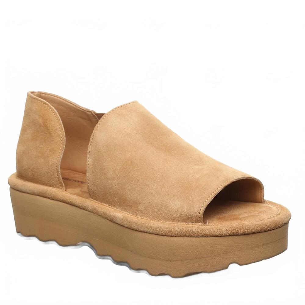 NEW BEARPAW women's sail refined suede flatform sandal in iced coffee